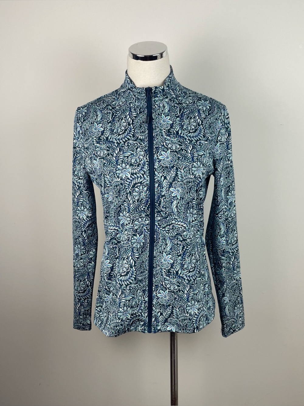 Tommy Bahama Blue White Green Floral Full Zip Jacket Athletic Women Medium